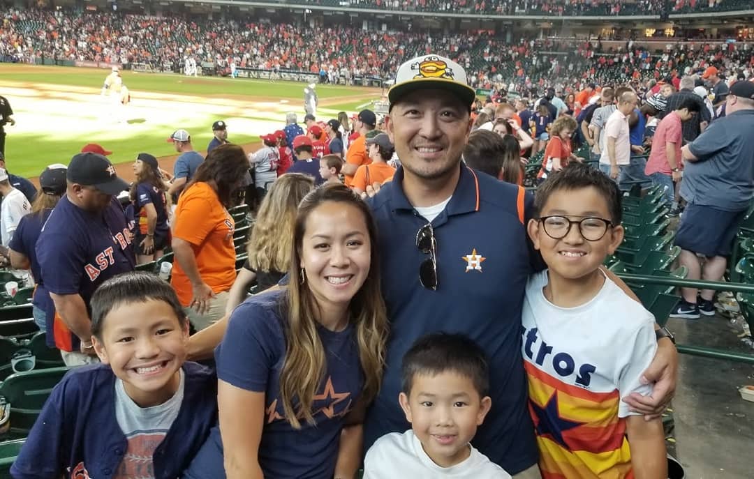 Doctor So, Wife , Three of their children at a Houston Astros Game