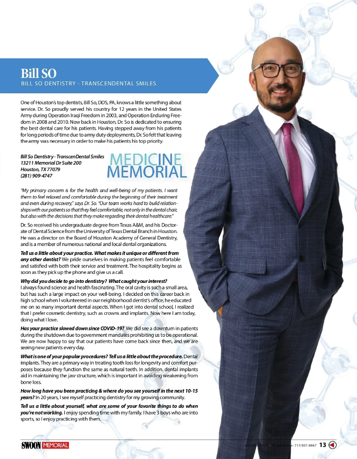 Swoon Memorial Magazine with feature image and article of - Bill So DMD