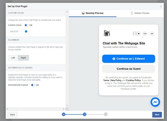 facebook business page messaging configuration wizard